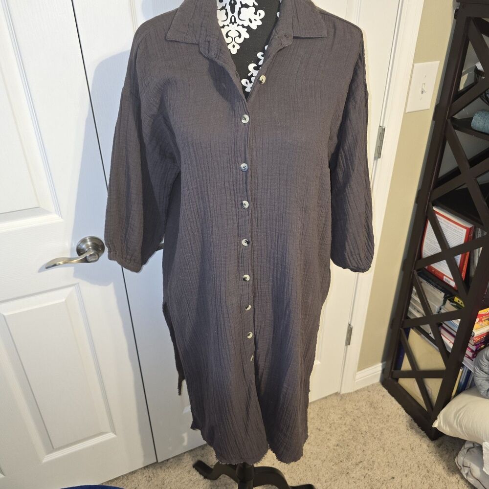 Kensie Womens Cover Up Swim Wear Muslin Loungewear Long Boho Tunic Brown Size M